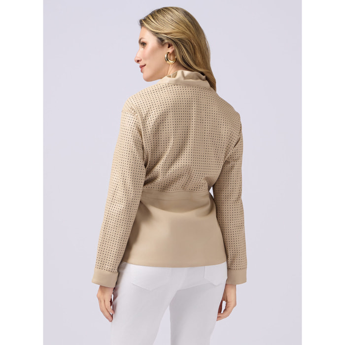 Oltre - Parka corto con parti laserate - Beige