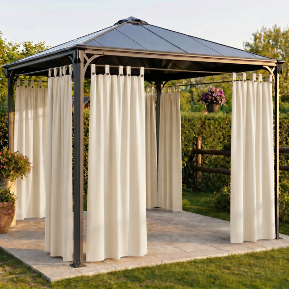 Tenda per gazebo con passanti e bottoni, telo ombreggiante in cotone e poliestere resistente ai raggi UV, facile da installare, ideale per terrazzo veranda e giardino, garantisce privacy e protezione dal sole