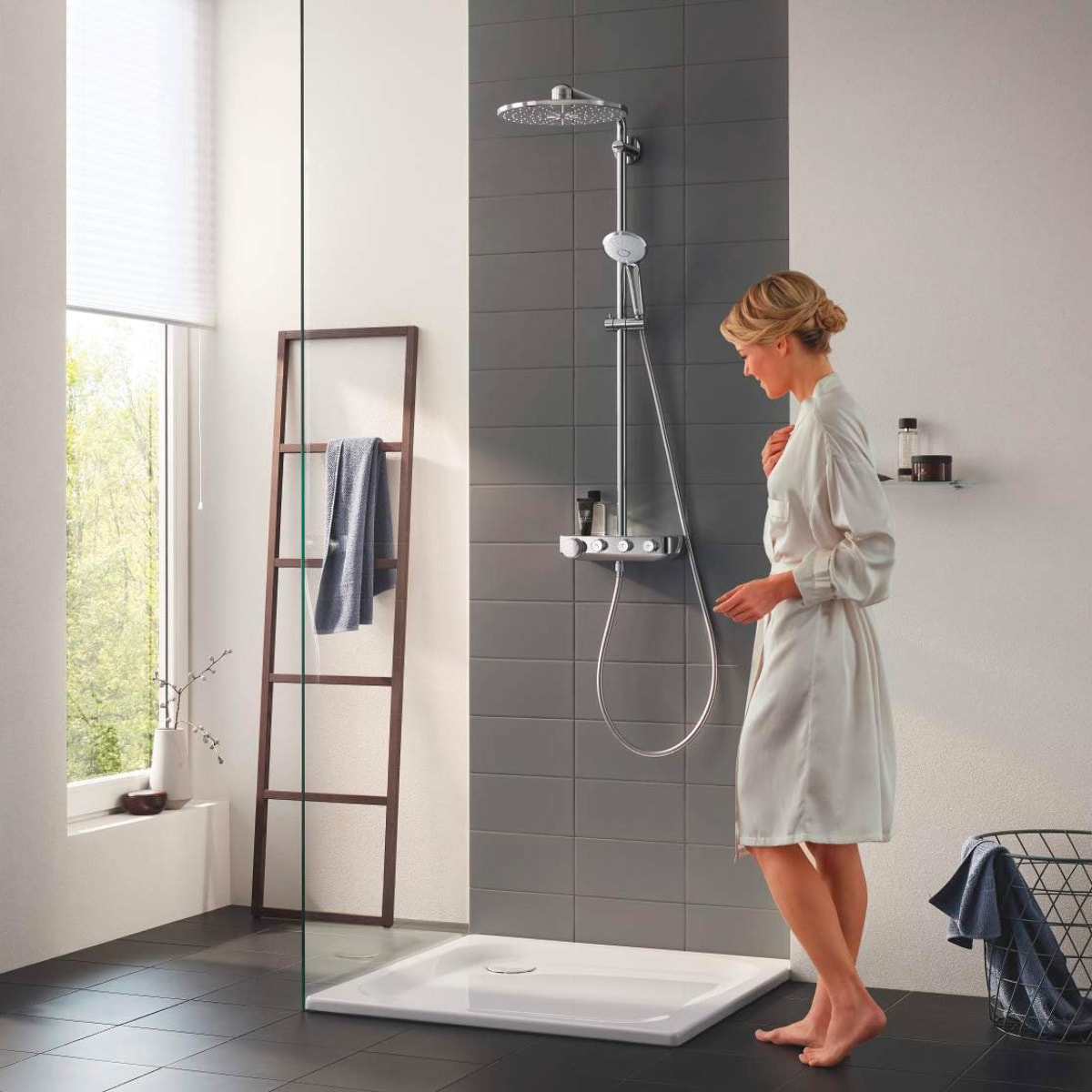 GROHE Colonne de douche avec mitigeur thermostatique Blanc Euphoria SmartControl System 310 Cube Duo