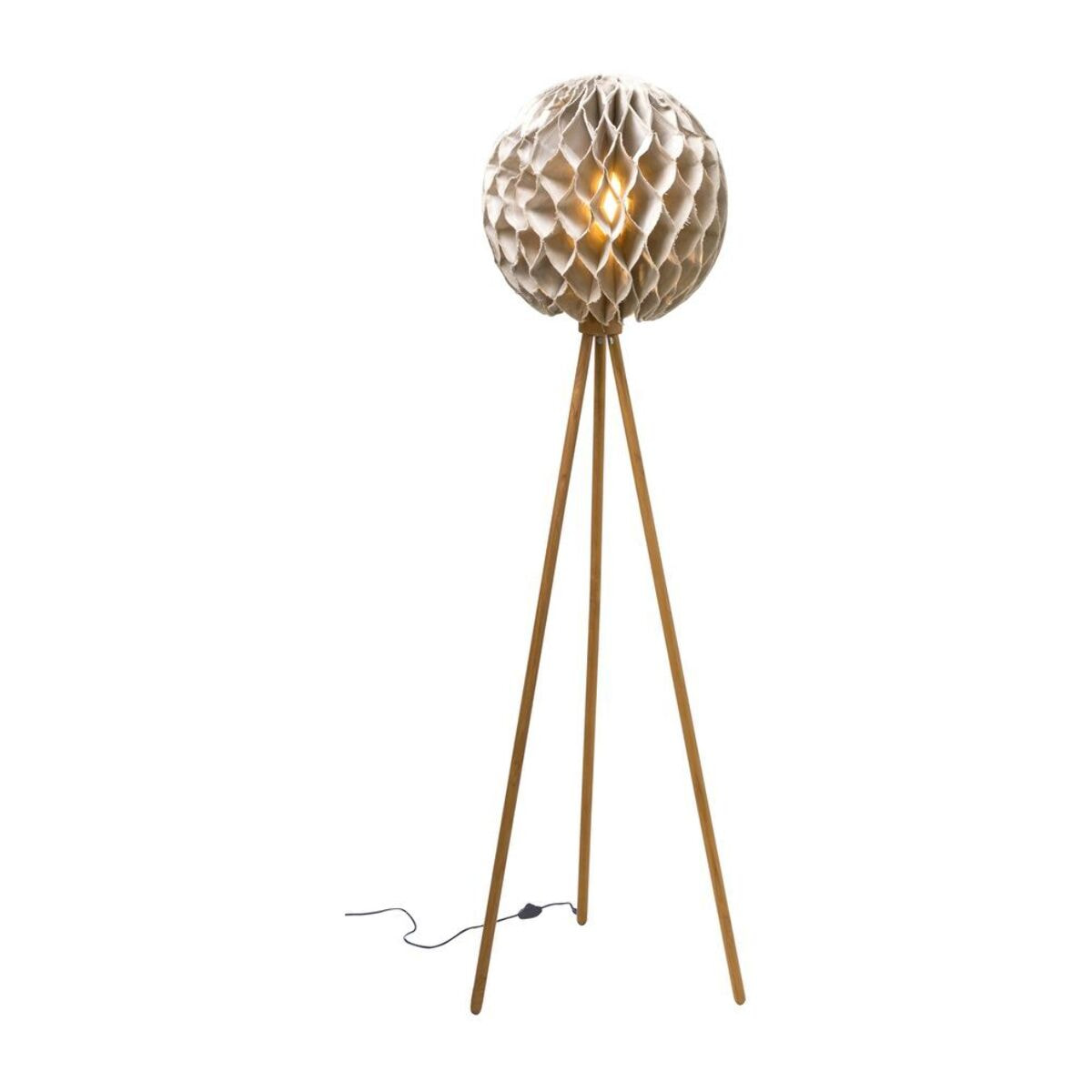 Lampadaire en lin taupe pied en teck h163cm BULAT
