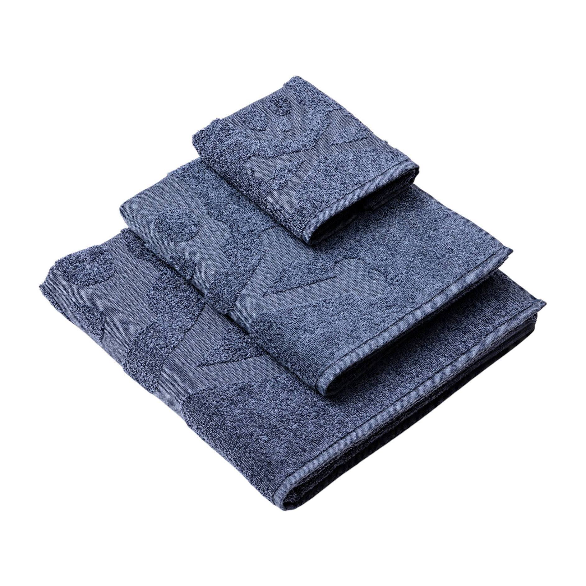 Juego de 4 sets de 3 toallas calavera (4x tocador 30x50cm + 4x manos 50x90cm + 4x baño 70x140cm) 450gsm en algodón, blanco-azul-gris scalpers home