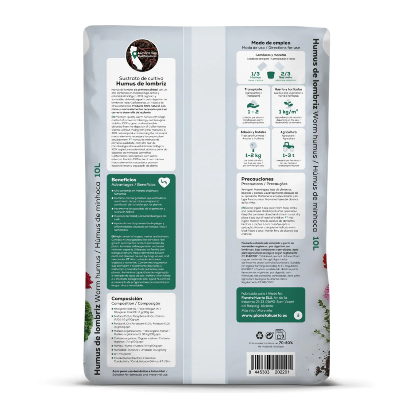 Pack 3x Humus de Lombriz 100% Natural Planeta Huerto 10 L