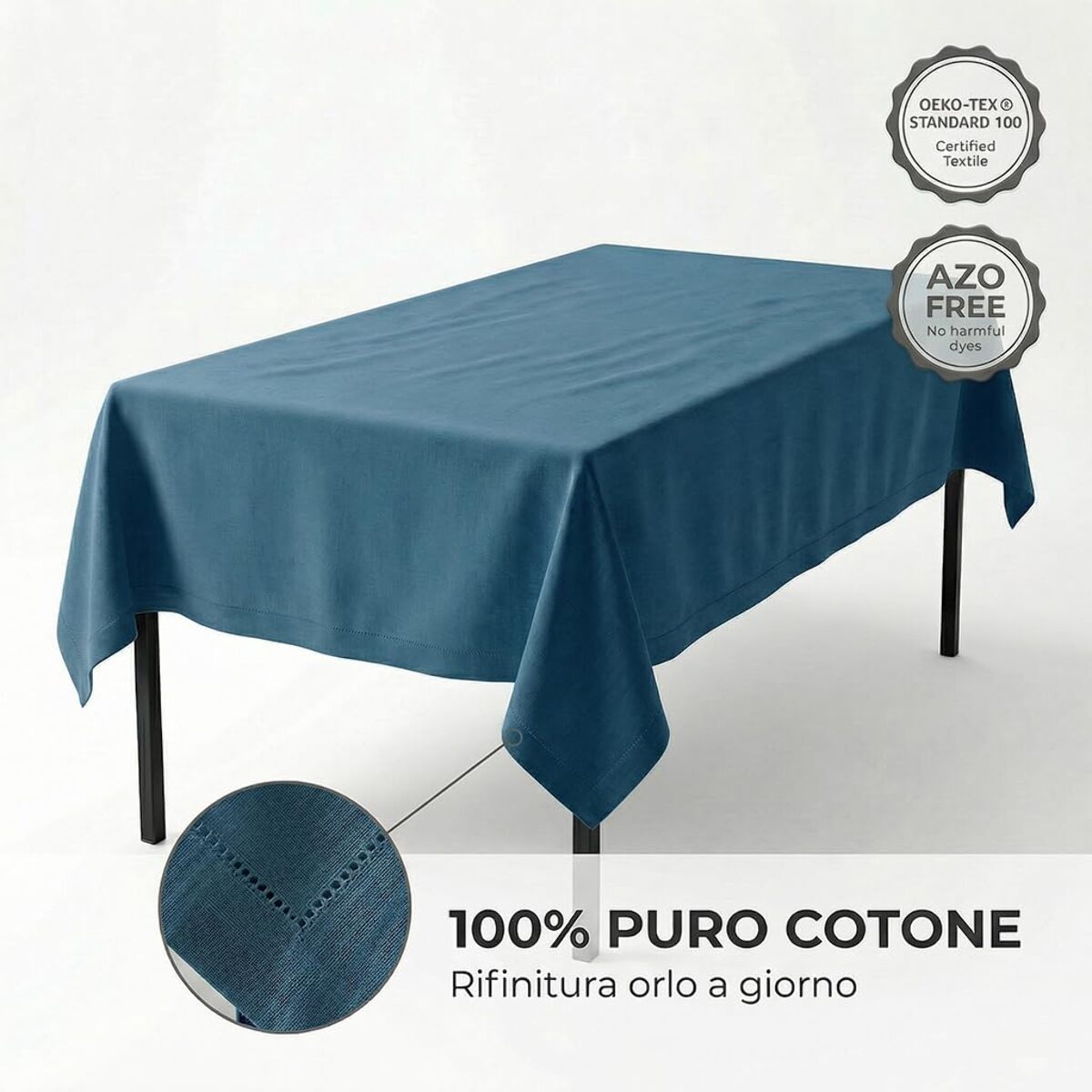 Tovaglia ajour in cotone - PETROLIO