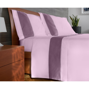 Completo letto bordo RASO IPERSAN Puro Cotone Malva fondo Rosa