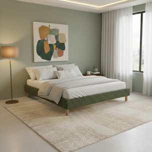 Lit Déco Cancun | Cadre à lattes | Robustesse et confort | Montage simple rapide | Bouclette | Vert