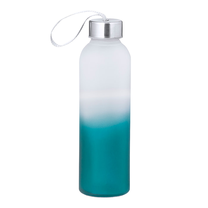 Bidón de cristal y acero inox con 500 ml de capacidad. Tapón de rosca con sellado perfecto y correa para fácil transporte.