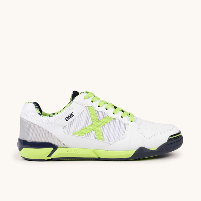 MUNICH ONE 77 Zapatillas de Fútbol Sala Ultra Ligeras Blanco y Verde Flúor