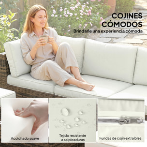 Conjunto de Jardín de Ratán de 6 Piezas, Conjunto Terraza Resistente, Muebles Jardín Exterior Incluye Cojines, 4 Módulos de Asiento, 1 Sofá Esquinero y Mesa Centro de Vidrio, Amarillo Mixto