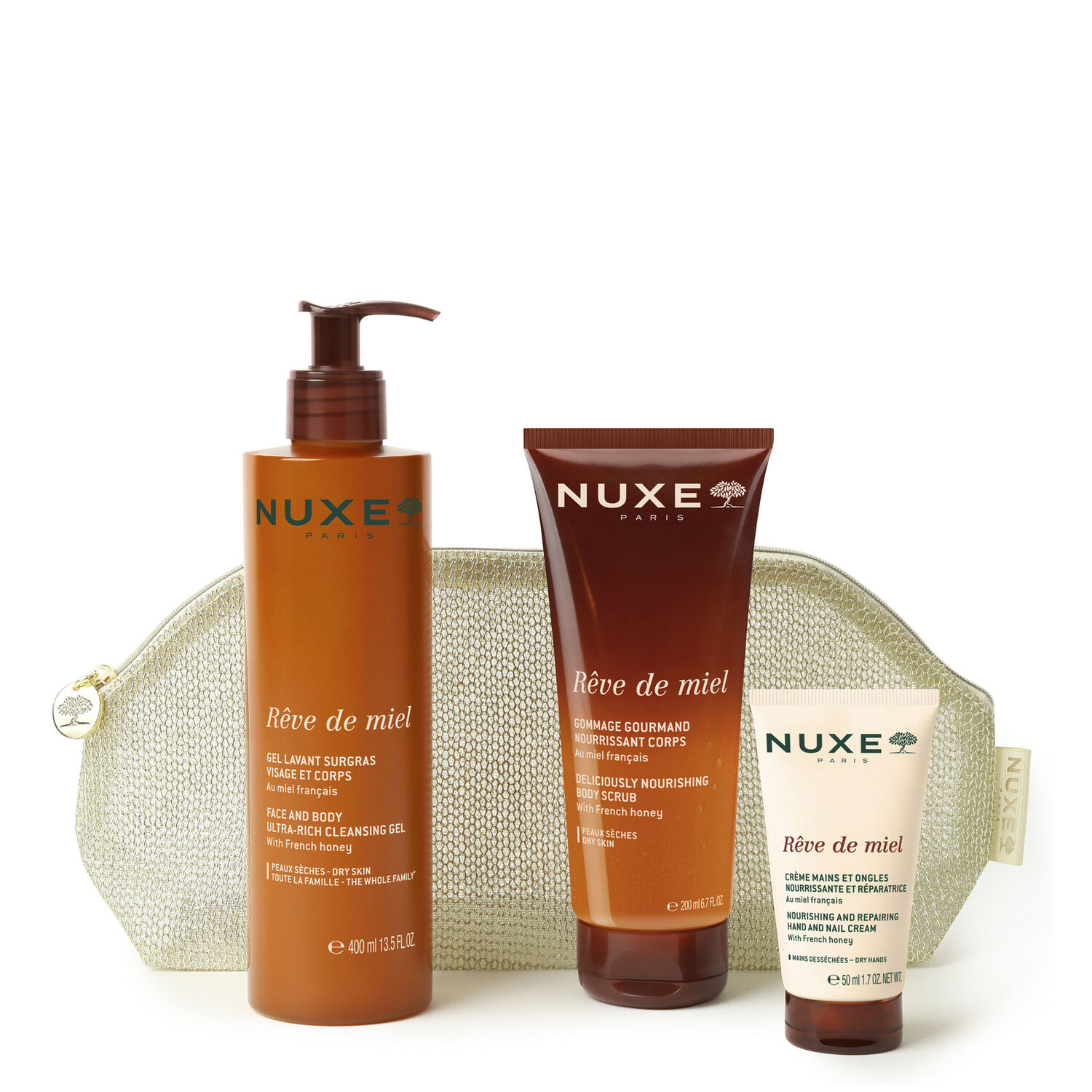 Rêve de Miel - Coffret Gel Lavant Surgras 400ml + Gommage Nourissant Corps 200ml + Crème Mains et Ongles 50ml