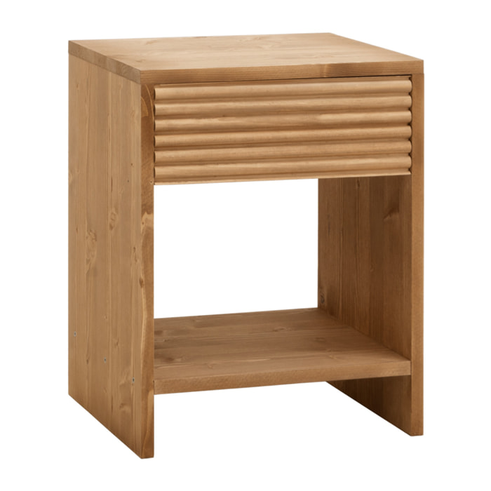 Table de chevet en bois massif avec un tiroir en ton chêne moyen en différentes tailles