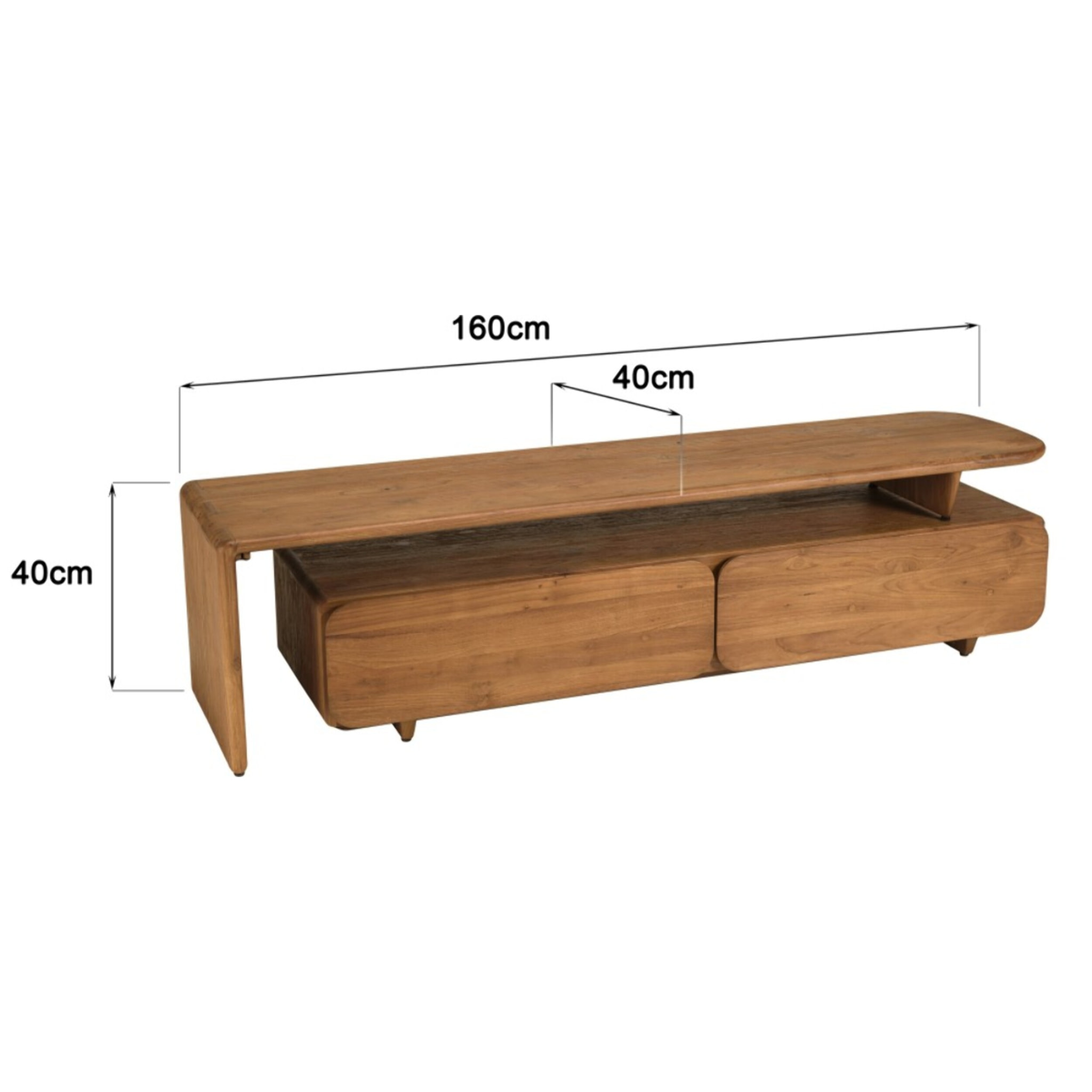 SIXTINE - Meuble TV 2 tiroirs 160x40cm en bois de teck recyclé