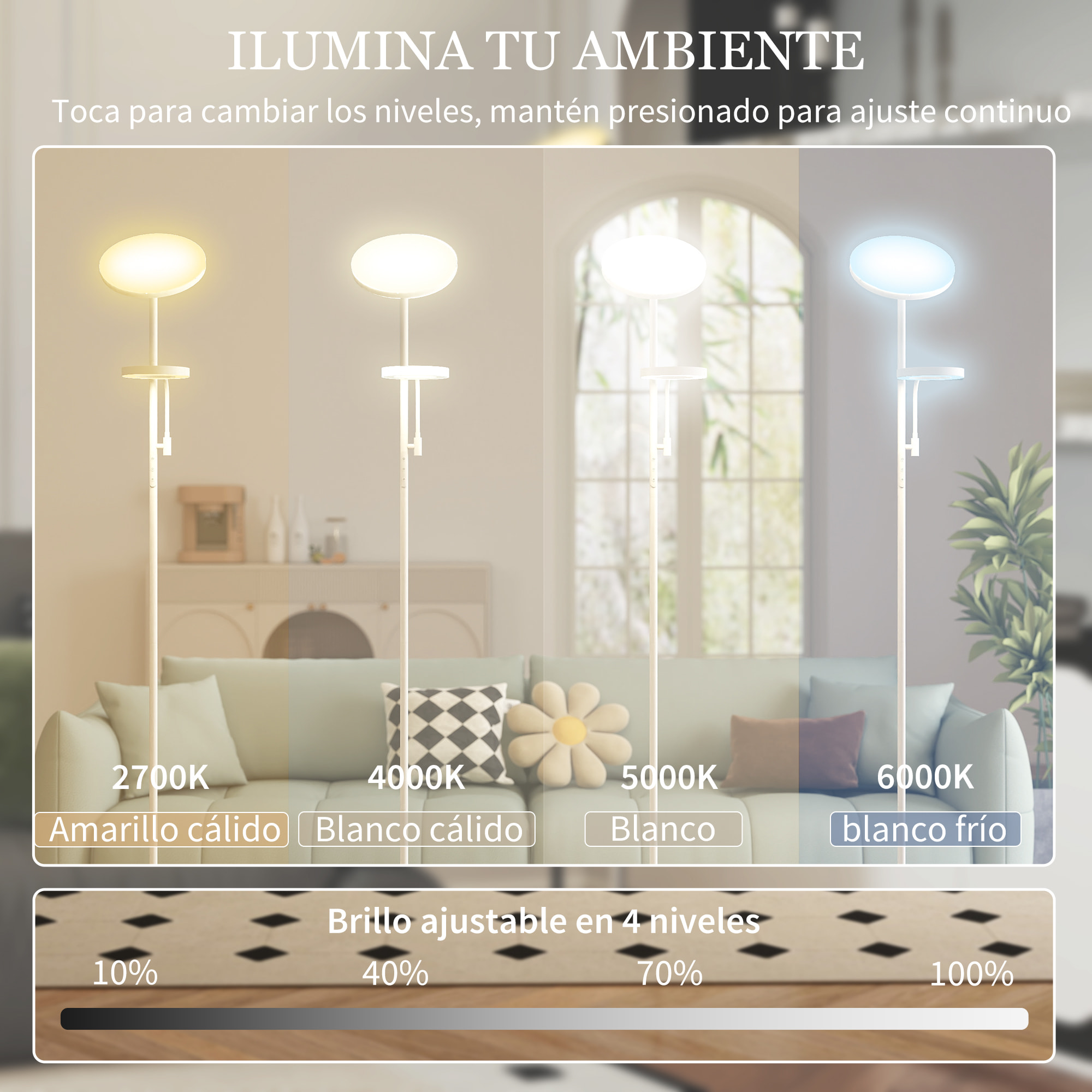 Lámpara de Pie LED Regulable 42W Lámpara de Pie Salón Giratoria con Control Remoto y Táctil Temperatura de Color y Brillo Ajustable para Salas de Estar Dormitorios Oficinas Blanco