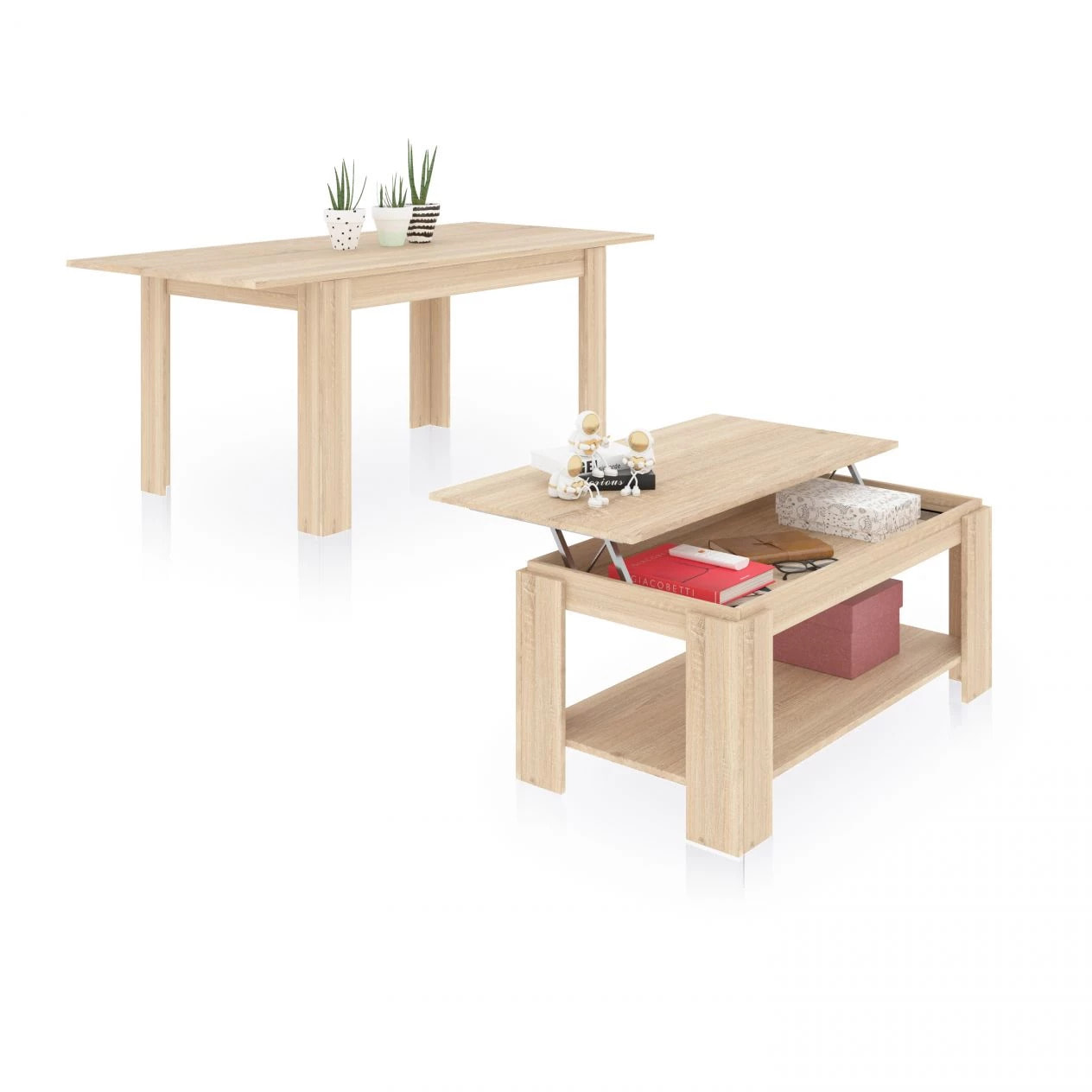 Pack mesa de comedor 140 y mesa de centro Lya Roble Canadian