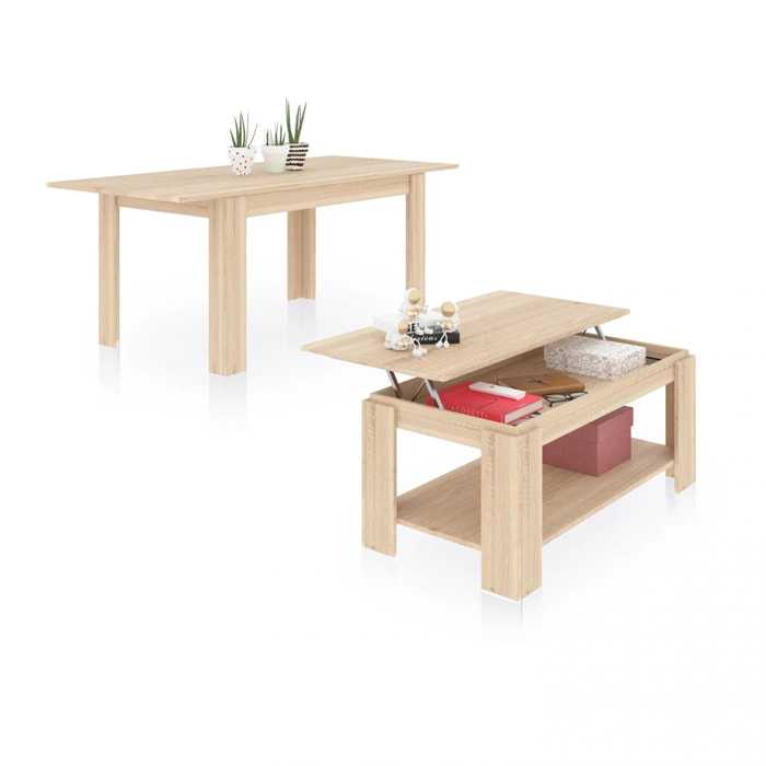 Pack mesa de comedor 140 y mesa de centro Lya Roble Canadian