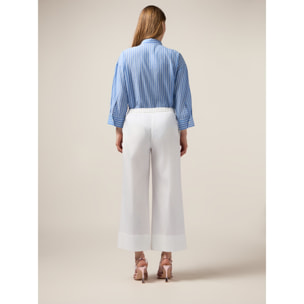 Oltre - Pantalones palazzo de mezcla de algodón - Blanco