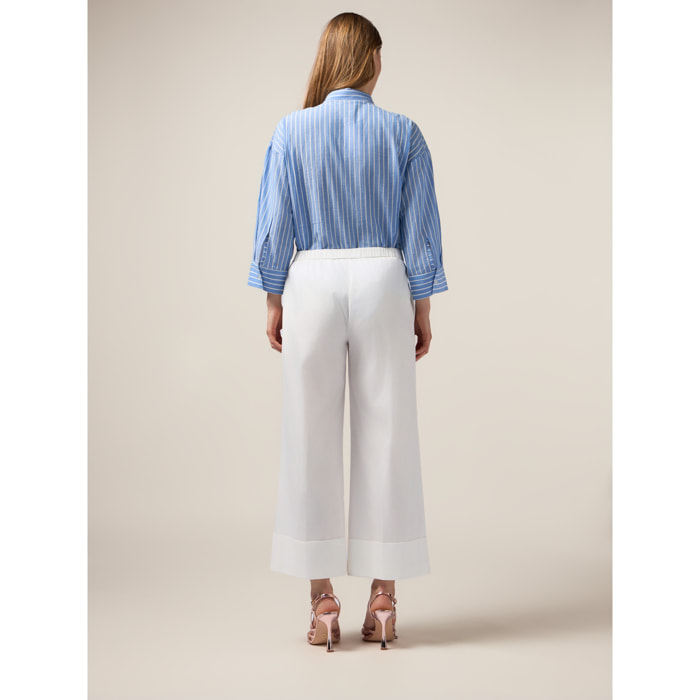 Oltre - Pantalones palazzo de mezcla de algodón - Blanco