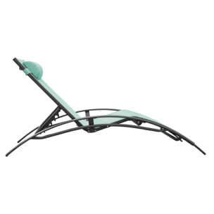 Lot de 2 transats GALAPAGOS en textilène vert d'eau - aluminium gris anthracite