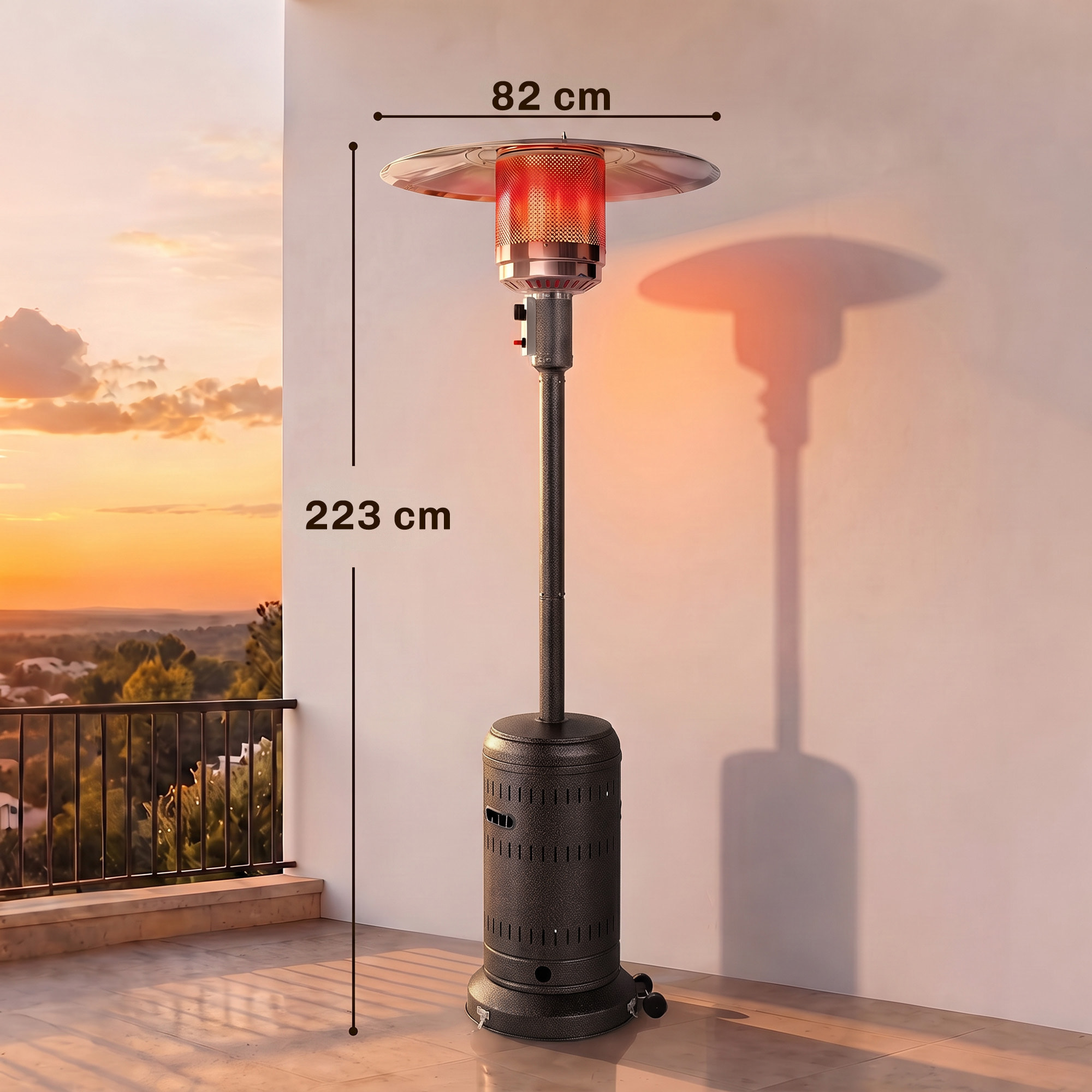 Parasol chauffant gaz portable 13kW marron foncé