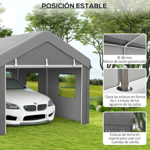 Carpa Garaje Portátil 6x3 m, Garaje Exterior para Coche Impermeable con Paredes Laterales Desmontables, 2 Puertas Enrollables y 6 Ventanas, Cobertizo de Almacenamiento Anti-UV, Gris Claro