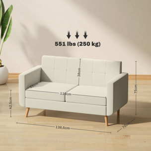 Sofá de 2 Plazas Sofá Tapizado en Lino Sintético Sofá de Salón con Reposabrazos y Patas de Madera Sofá Pequeño Carga 250 kg para Dormitorio Oficina Crema
