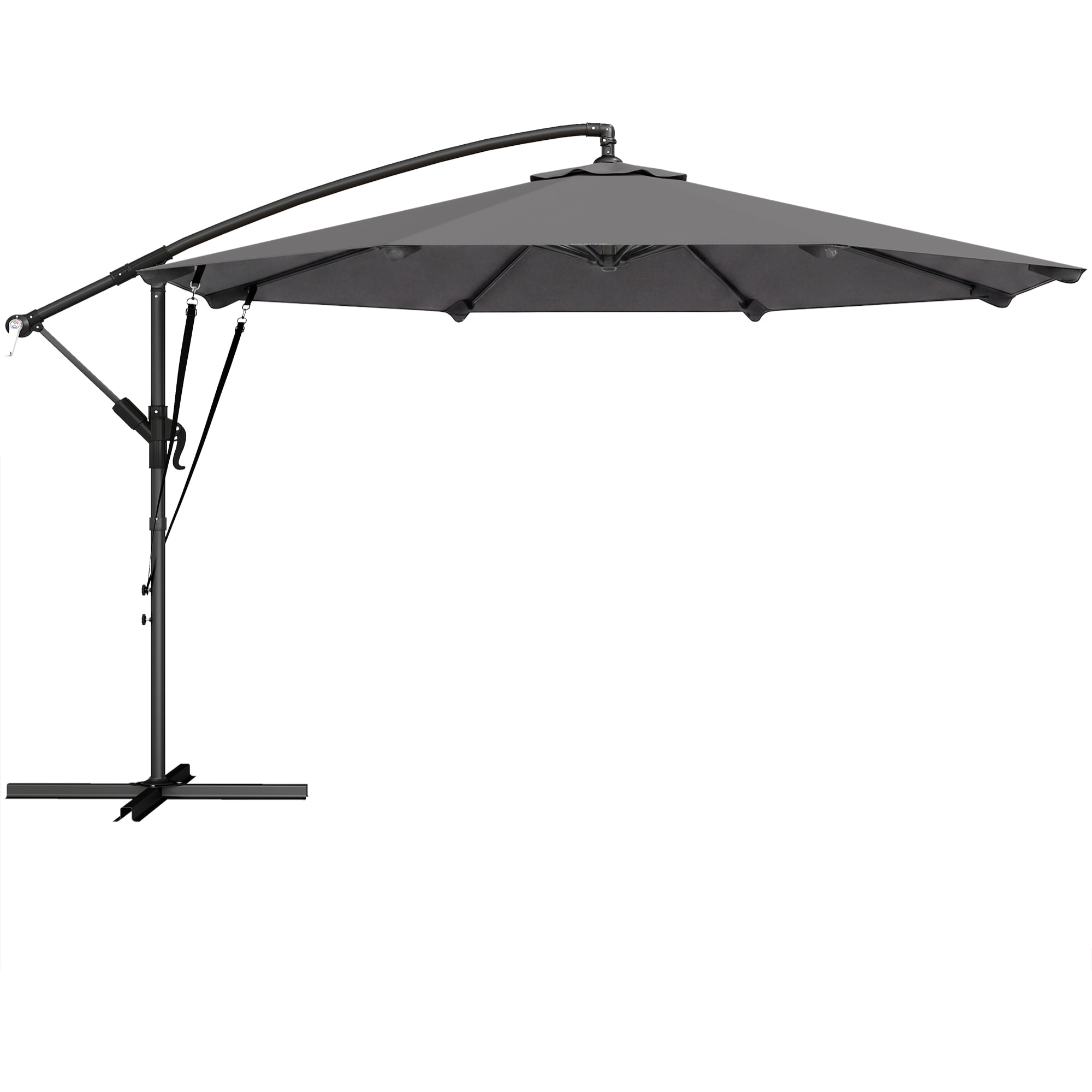 Parasol déporté inclinable 3 m à manivelle avec housse de protection gris