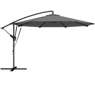 Parasol déporté inclinable 3 m à manivelle avec housse de protection gris