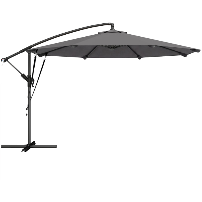Parasol déporté inclinable 3 m à manivelle avec housse de protection gris