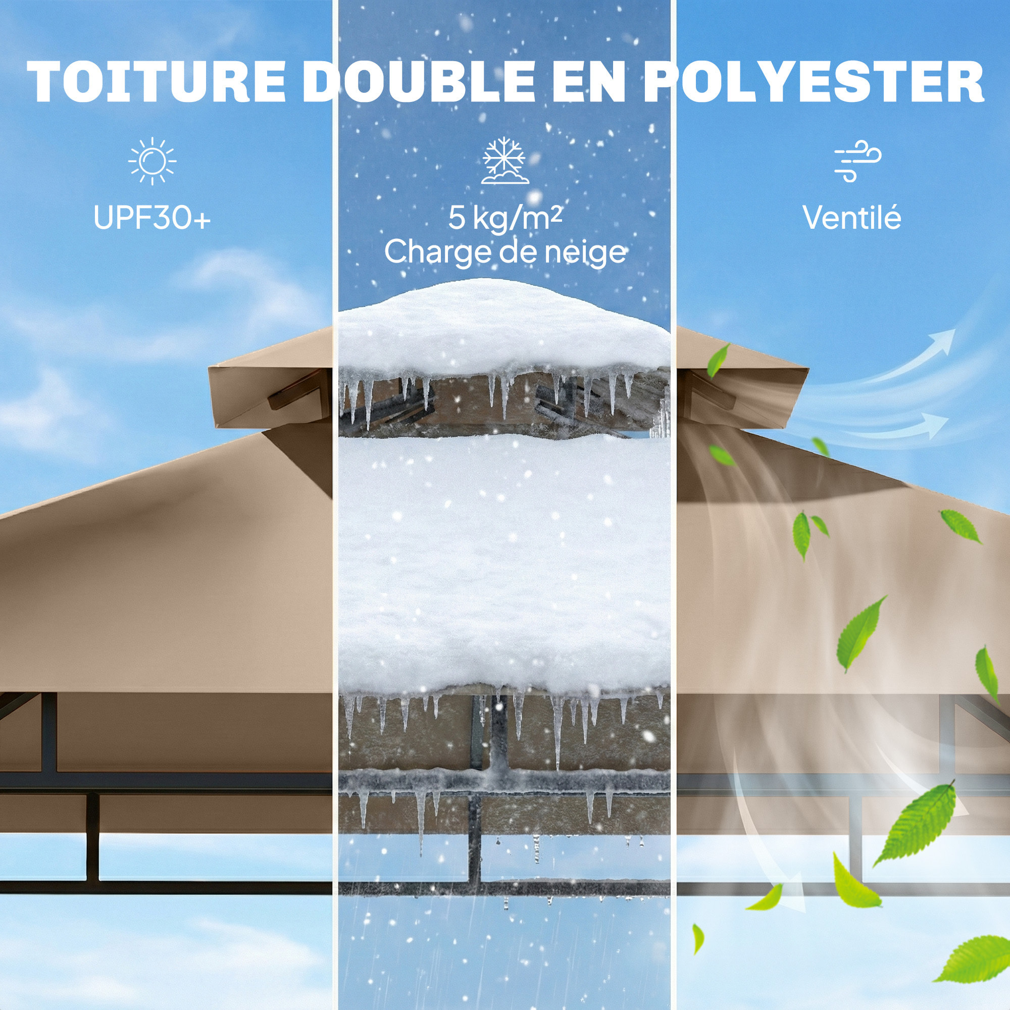 Abri barbecue tonnelle barnum 2 étagères double toit café