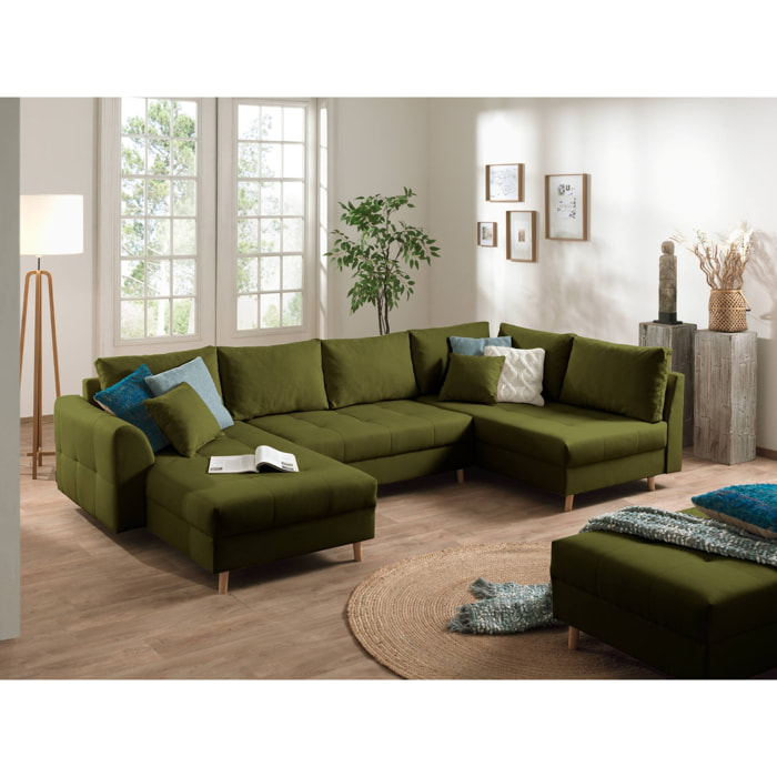 Rune - canapé panoramique - avec pouf d'appoint - 7 places - style scandinave - droit - Vert Olive