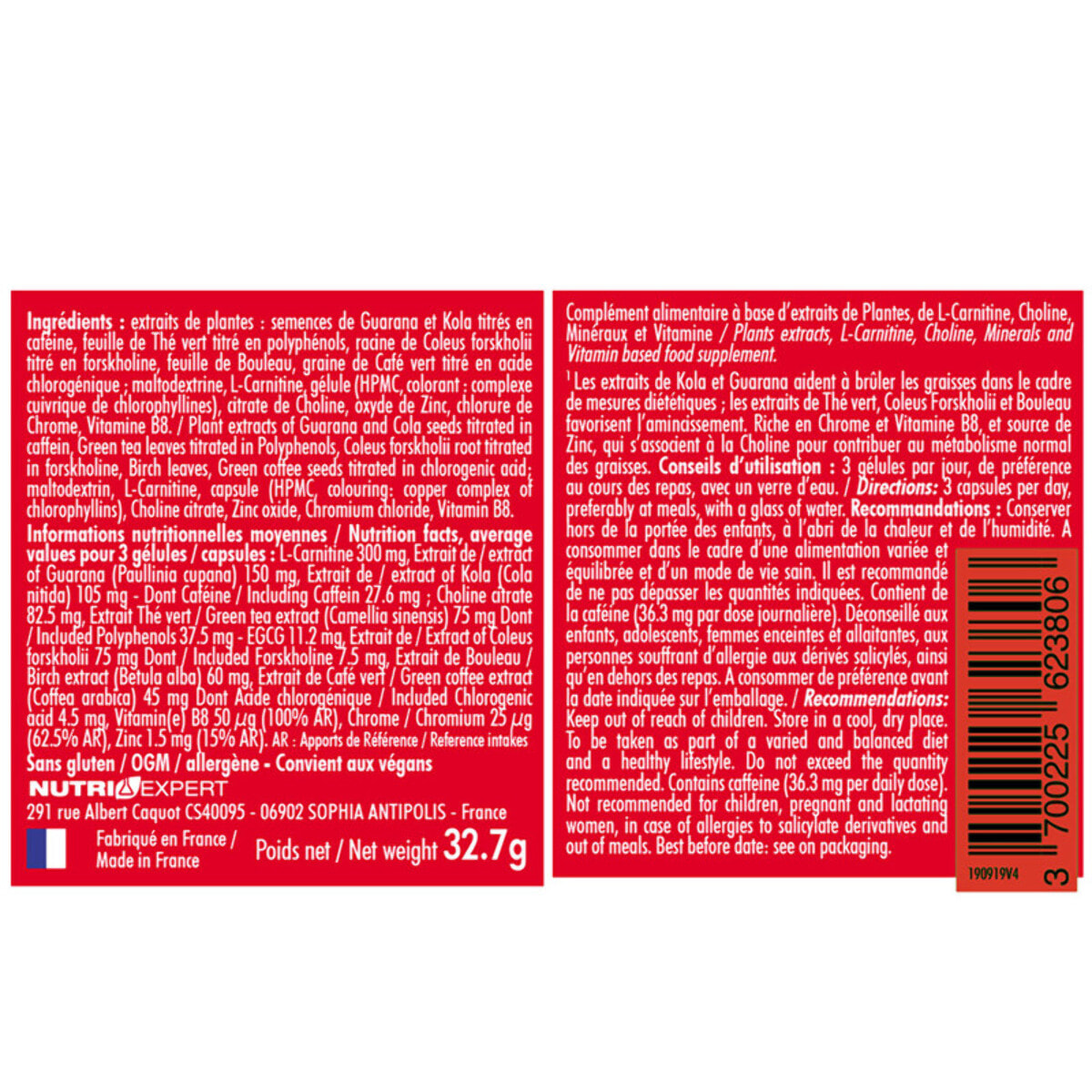 NUTRI EXPERT - Turbo Burner - Brûle-graisses spécial homme - Favorise l'amincissement - Association de Plantes, Minéraux et Vitamines - Kola + Guarana + L-Carnitine - 100% actifs naturels - Lot de 3