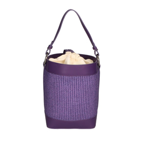 Borsa a secchiello da donna - Modello False - Misto pelle e tessuto - 24.0 x 18.0 x 15.0 cm
