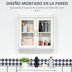 kleankin Armario de Baño de Pared con 2 Puertas de Vidrio y Estante Ajustable Mueble Colgante de Baño para Cocina Dormitorio Aseo Estilo Moderno 60x19,5x54 cm Blanco