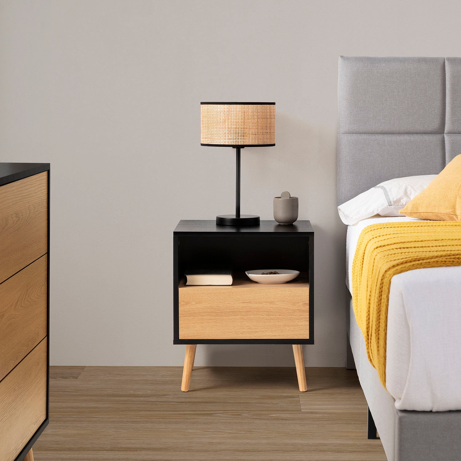 Mesita de noche Apolo 1 cajón Color Negro/Madera