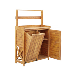 Armoire de jardin en bois avec poubelle intégrée "Lou" - Marron