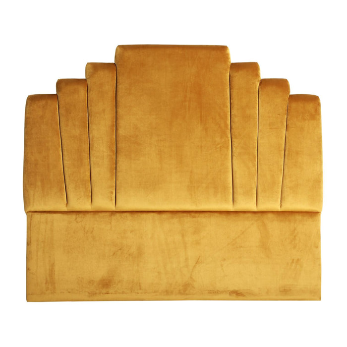 Cabezal Vallans de terciopelo, madera y espuma en color mostaza 143x120x7 cm