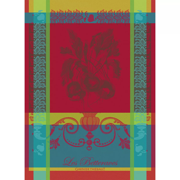 Torchon pur coton motif jacquard rouge Les betteraves rouge