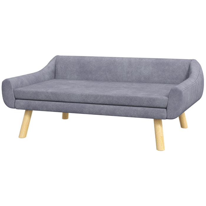 Canapé chien lit pour chien design scandinave - coussin moelleux déhoussable, pieds bois - velours gris