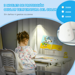 Juego de Escritorio y Silla para Niños de +6 Años Pupitre Infantil con Altura Ajustable Mesa Inclinable Cajón Lámpara LED y Portalápices 80x49,5x82-104 cm y 35,5x43,5x63-73 cm Gris