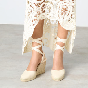 Alpargatas de cuña de mujer Carina en algodón orgánico, cierre mediante lazada