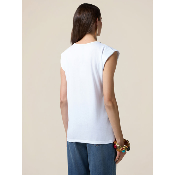 Oltre - T-shirt con catena gioiello - Bianco