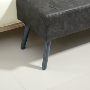 Banc banquette capitonnée style classique chic bois hévéa revêtement synthétique gris effet vieilli