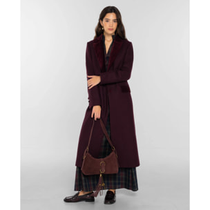 Abrigo largo con cuello de solapa y detalles en terciopelo de mujer