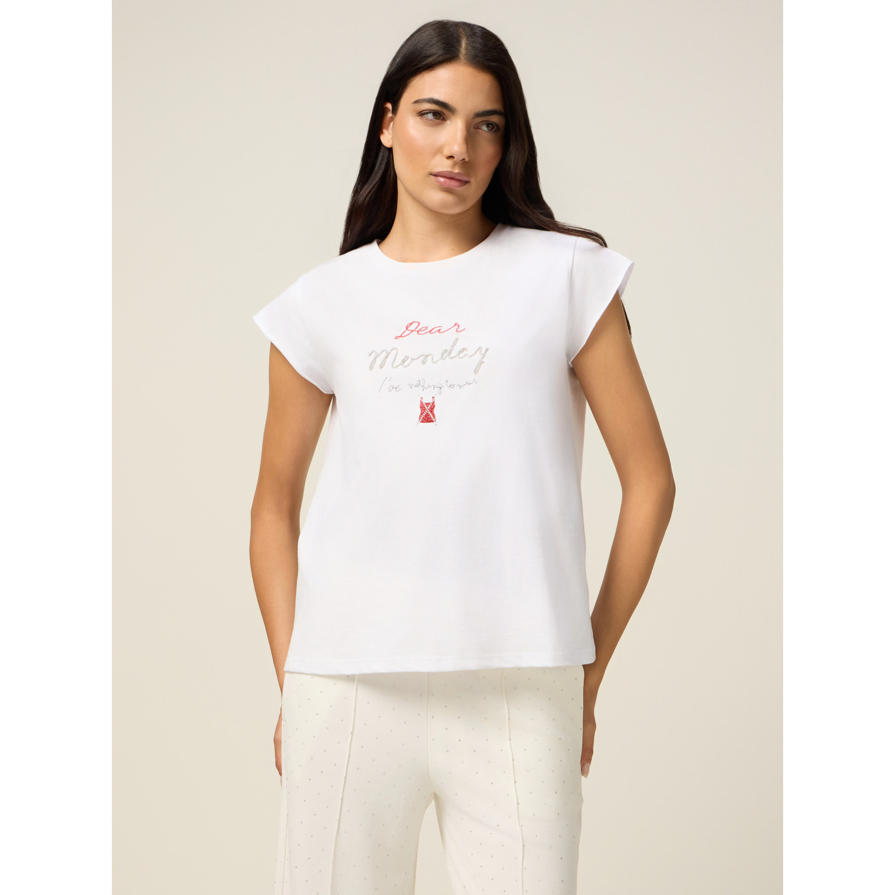 Oltre - Camiseta con bordado de letras - Blanco