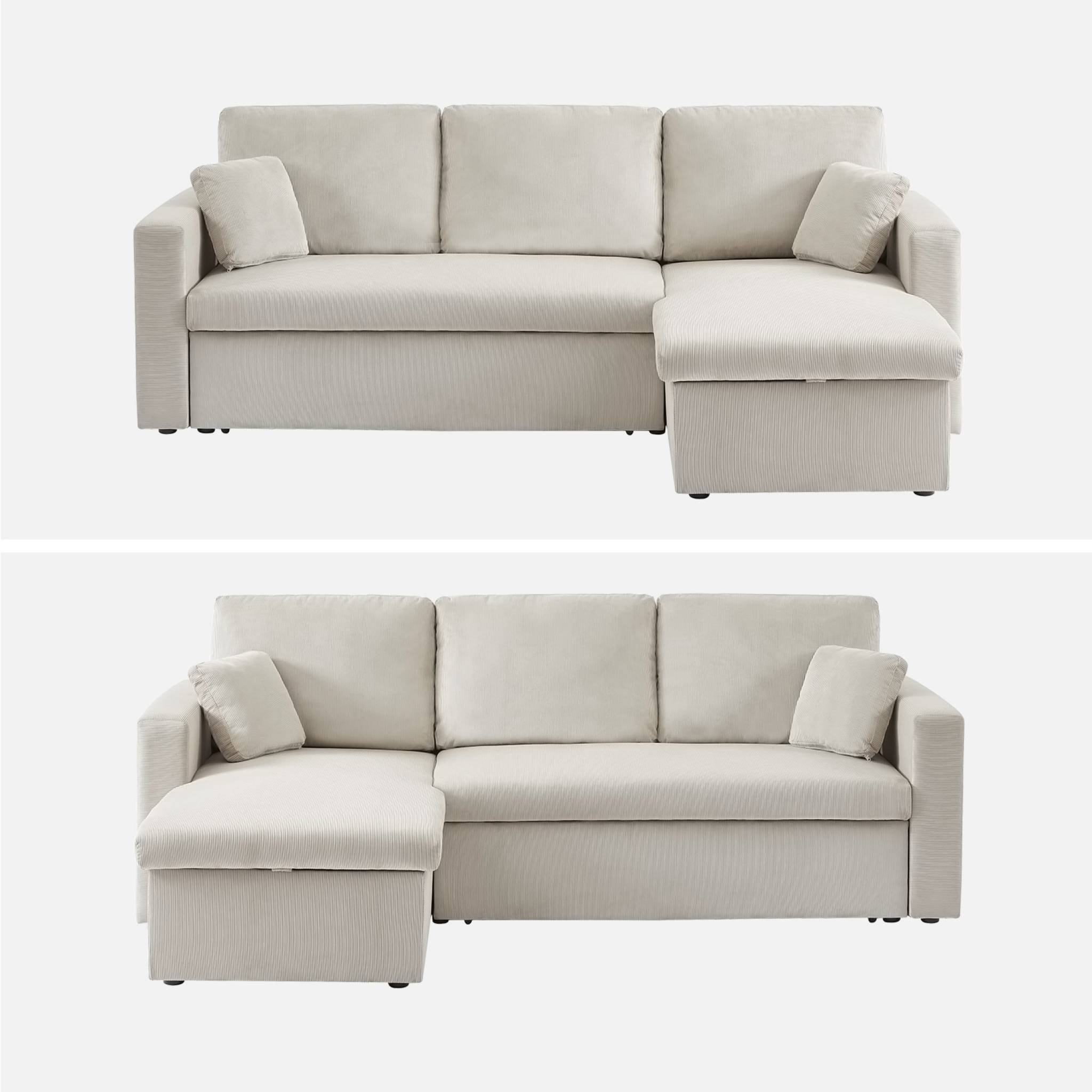 Canapé d'angle convertible réversible 3 places velours côtelé IDA