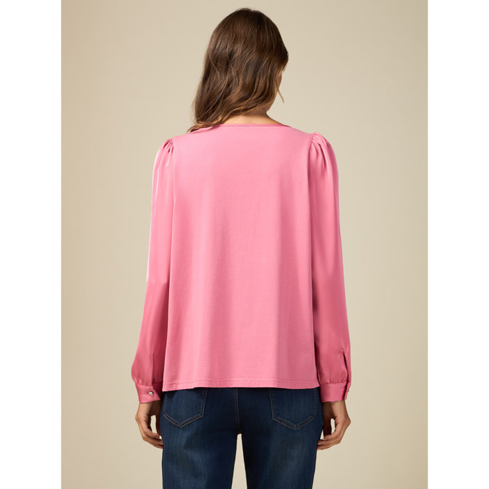 Oltre - Blusa bimaterica maniche lunghe - Rosa