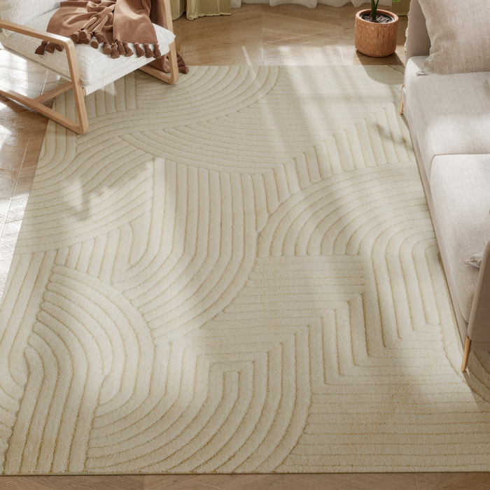 Alfombra Salón 230x160 cm Alfombra Pelo Corto Estilo Moderno Base Antideslizante Tejida a Máquina Tapete para Sala de Estar Dormitorio Comedor Crema