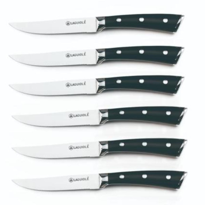 Set de 6 couteaux à steak en acier noir - "Lustrobois"