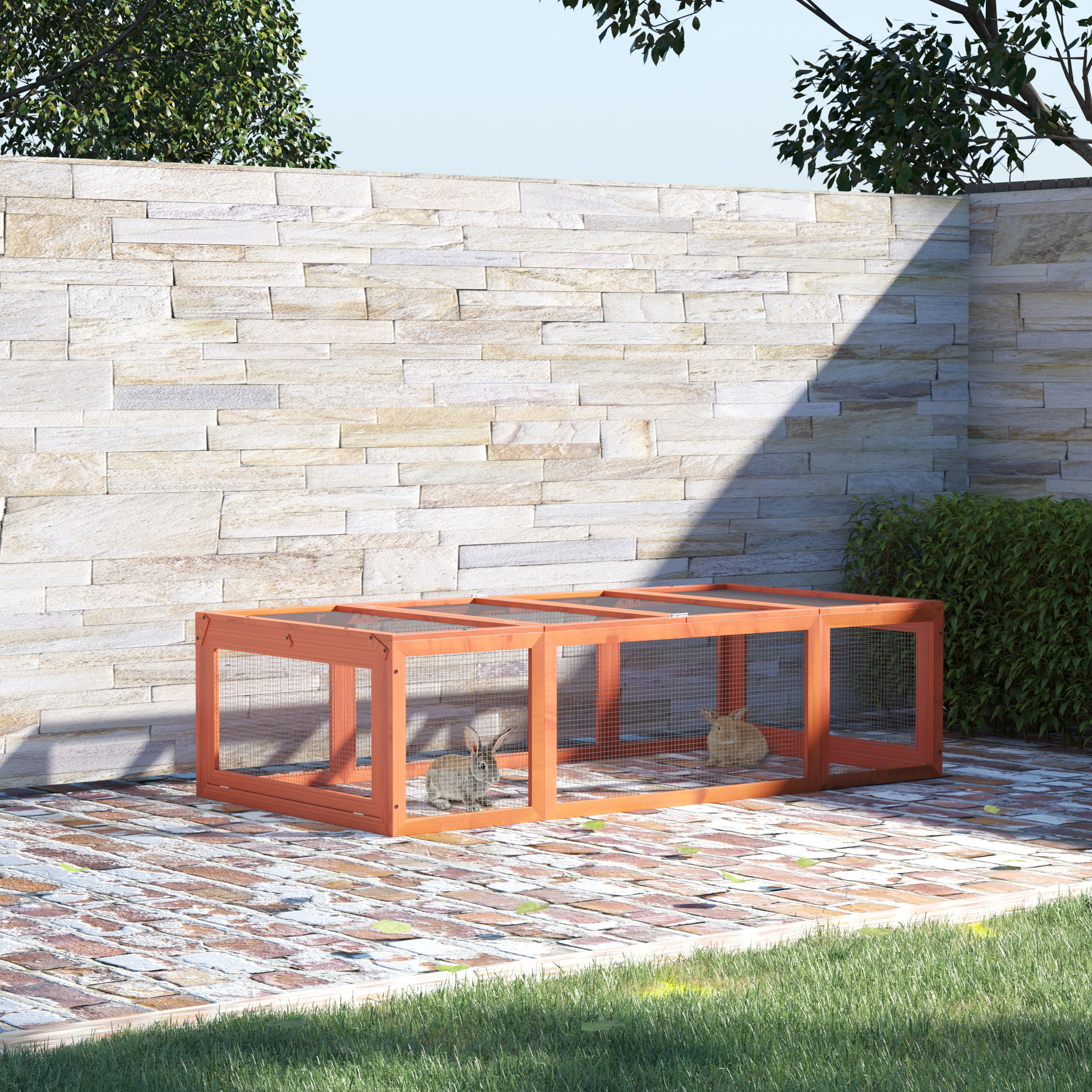 Clapier cage à lapins extérieur intérieur 2 + 1 portes 180 x 90 x 48 cm bois pin pré-huilé