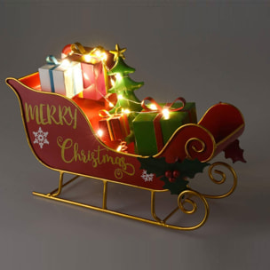 Figura decorativa de trineo con regalos de metal y luces led