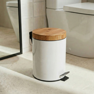 MSV Poubelle à  pédale Acier & Bambou AZA 3L Blanc